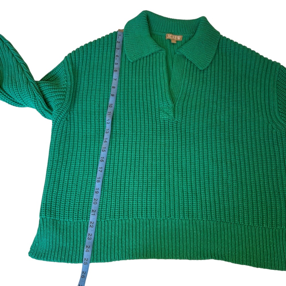 J.Crew Ribbed‎ Cotton Johnny-Collar Sweater Pullover Green Cotton Women L XL - Picture 8 of 10
